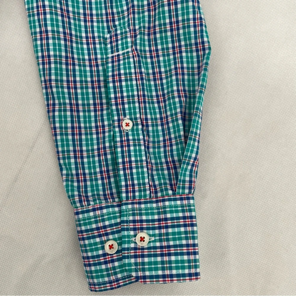 Southern Tide Red Drum Plaid Fishing Shirt Roll Tab Long Sleeve Sz L Atlas Green - Picture 7 of 13